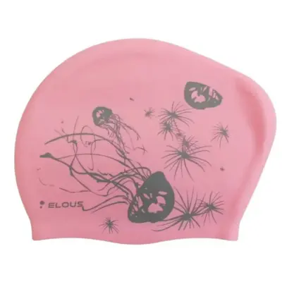 картинка Шапочка для плавания Elous для длинных волос EL006 медуза розовая 