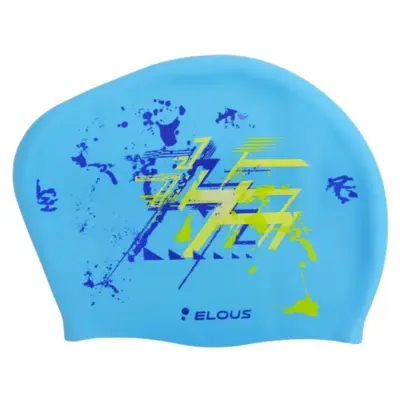 картинка Шапочка для плавания Elous для длинных волос EL006 геометрия голубая 