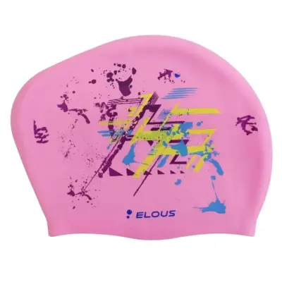 картинка Шапочка для плавания Elous для длинных волос EL006 геометрия розовая 