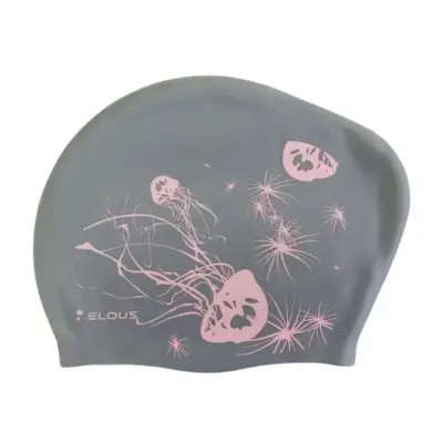картинка Шапочка для плавания Elous для длинных волос EL006 медуза серебро 